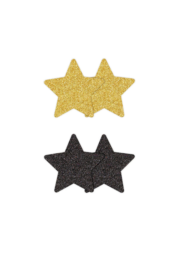 NS Novelties Pretty Pasties Glitter Stars Black/Gold 2 Pair