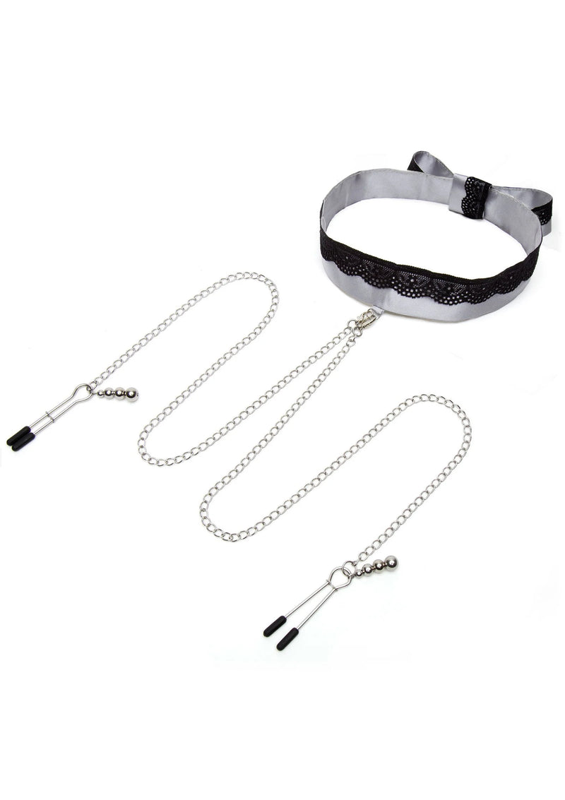 Fifty Shades of Grey Satin Lace Collar & Nipple Clamps