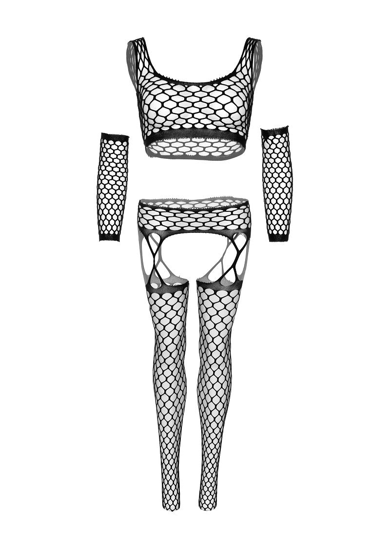 Leg Avenue Net Crop Top, Garter Stockings and Gloves